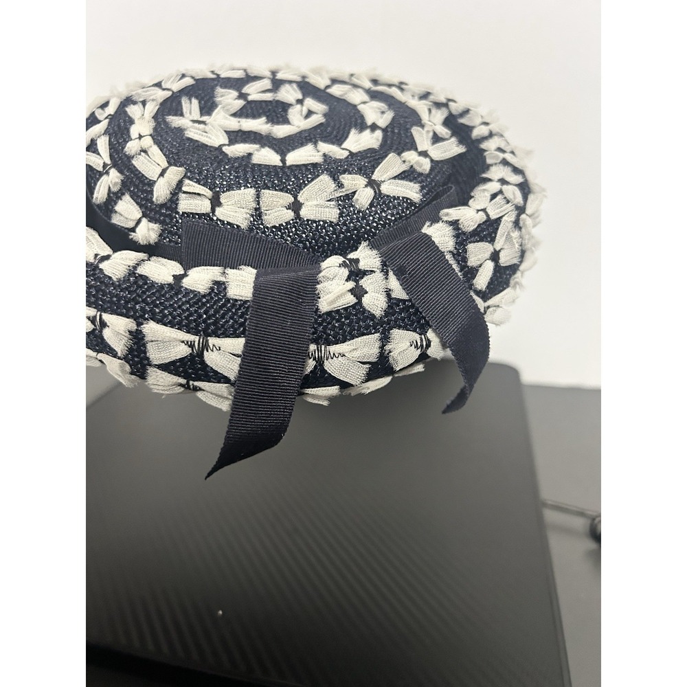 Vintage Navy Blue And White Pill Box Hat Carol Gay Original